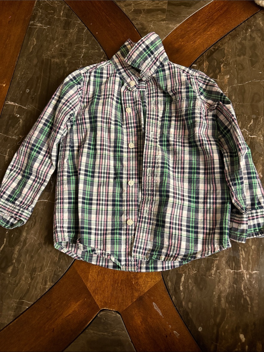 Janie and Jack Boys Plaid Button-Down Shirt in White, Green & Navy